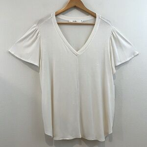 Redy | White Short Flutter Sleeve V-Neck Top